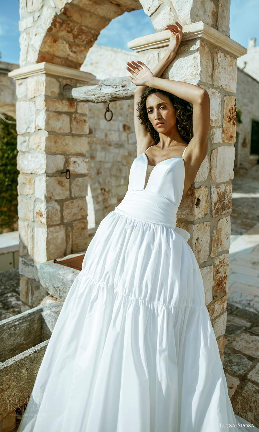 luisa sposa 2021 bridal sleeveless thin straps plunging sweetheart neckline clean minimalist a line ball gown wedding dress (8) zv