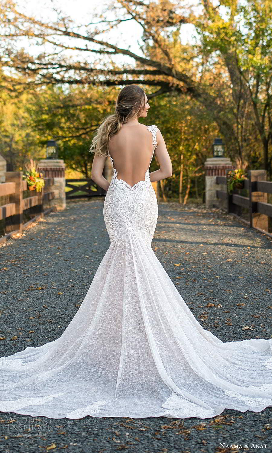 naama and anat fall 2021 bridalcap sleeves plunging v neckline fully embellished fit flare mermaid wedding dress chapel train sheer open back (2) bv