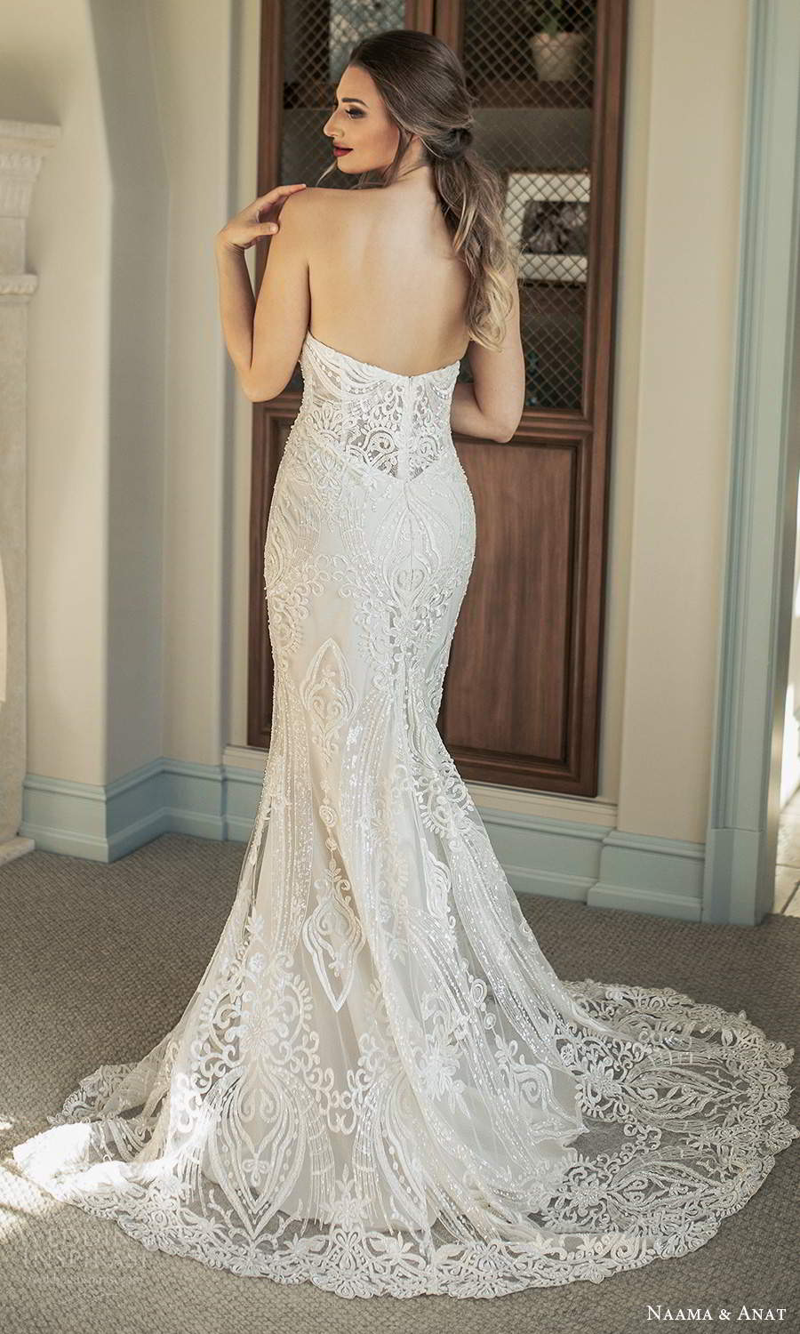 naama and anat fall 2021 bridalstrapless plunging sweetheart neckline fully embellished fit flare mermaid wedding dress chapel train (5) bv