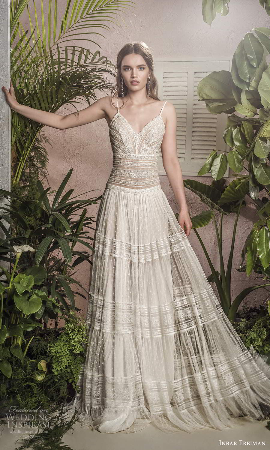 inbar freiman 2021 bridal sleeveless thin straps v neckline fully embellished lace boho a line wedding dress sweep train (7) mv