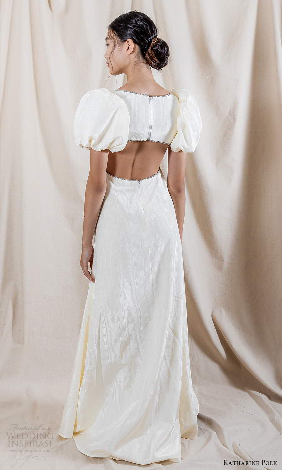 katharine polk 2021 bridal short puff sleeves jewel neckline minimalist clean a line wedding dress cutout back (7) bv katharine polk 2021 bridal short puff sleeves jewel neckline minimalist clean a line wedding dress cutout back (7) bv