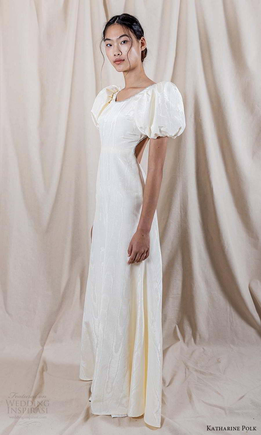katharine polk 2021 bridal short puff sleeves jewel neckline minimalist clean a line wedding dress cutout back (7) mv katharine polk 2021 bridal short puff sleeves jewel neckline minimalist clean a line wedding dress cutout back (7) mv