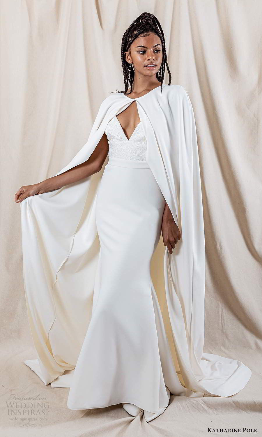 katharine polk 2021 bridal sleeveless spaghetti straps v neckline embellished bodice clean skirt sheath mermaid wedding dress sweep train cape (1) mv katharine polk 2021 bridal sleeveless spaghetti straps v neckline embellished bodice clean skirt sheath mermaid wedding dress sweep train cape (1) mv