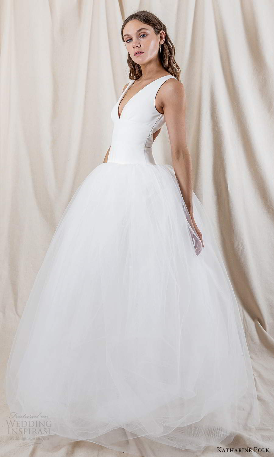 katharine polk 2021 bridal sleeveless straps v neckline clean minimalist drop waist ball gown wedding dress chapel train (4) mv katharine polk 2021 bridal sleeveless straps v neckline clean minimalist drop waist ball gown wedding dress chapel train (4) mv
