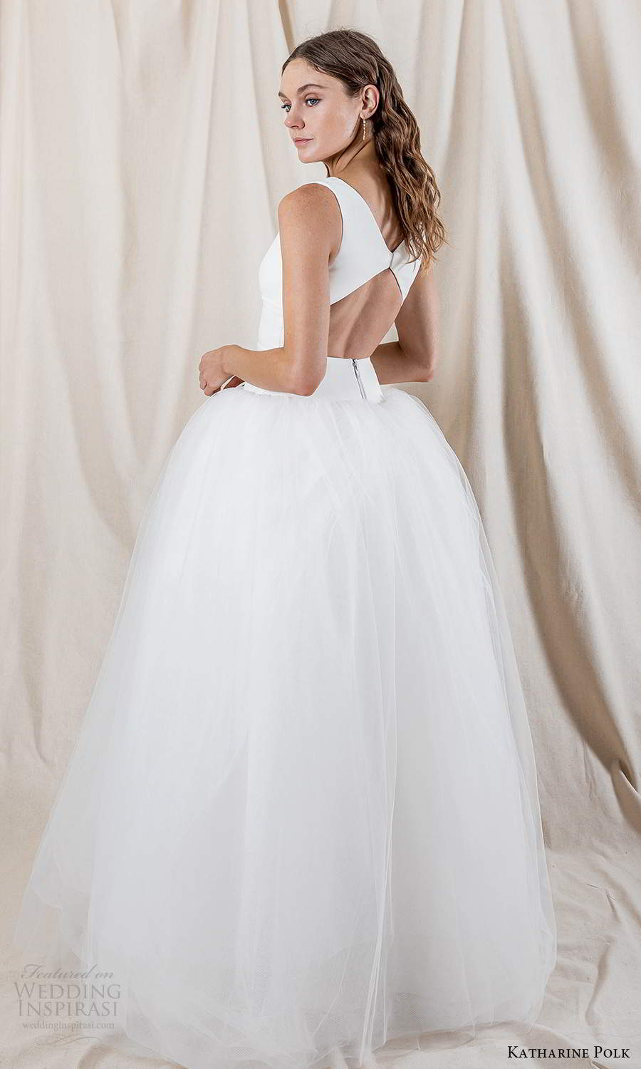katharine polk 2021 bridal sleeveless straps v neckline clean minimalist drop waist ball gown wedding dress chapel train keyhole back (4) bv katharine polk 2021 bridal sleeveless straps v neckline clean minimalist drop waist ball gown wedding dress chapel train keyhole back (4) bv