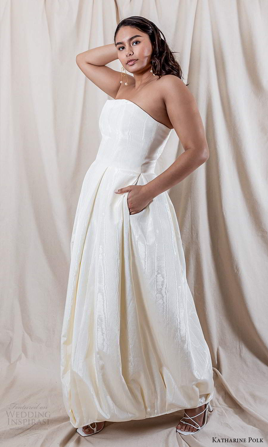 katharine polk 2021 bridal strapless straight across neckline clean minimalist a line ball gown wedding dress pockets (9) mv 