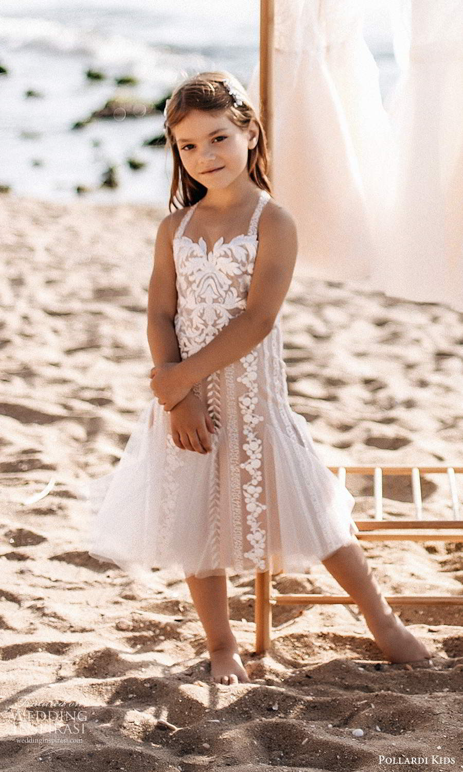 pollardi kids 2021 childrens sleeveless straps sweetheart neckline fully embellished tea length flower girl dress blush (17) mv