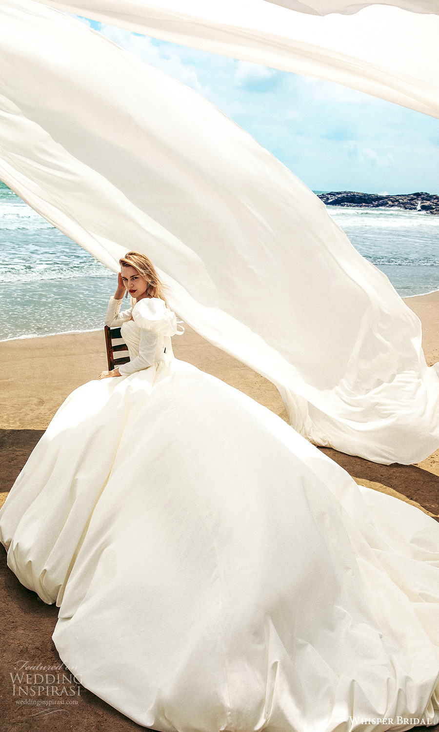 whisper bridal spring 2021 bridal long puff sleeves semi sweetheart neckline clean minimalist a line ball gown wedding dress chapel train (5) bv whisper bridal spring 2021 bridal long puff sleeves semi sweetheart neckline clean minimalist a line ball gown wedding dress chapel train (5) bv