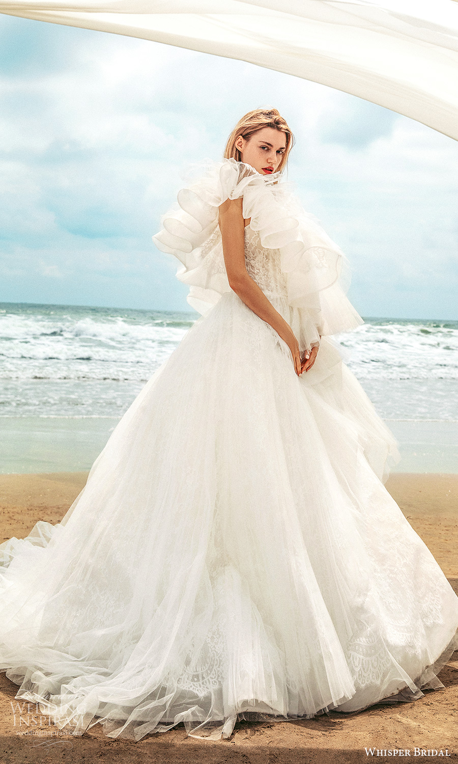 whisper bridal spring 2021 bridal one shoulder ruffle strap asymmetric neckline lace embellished a line ball gown wedding dress chapel train (11) sv whisper bridal spring 2021 bridal one shoulder ruffle strap asymmetric neckline lace embellished a line ball gown wedding dress chapel train (11) sv