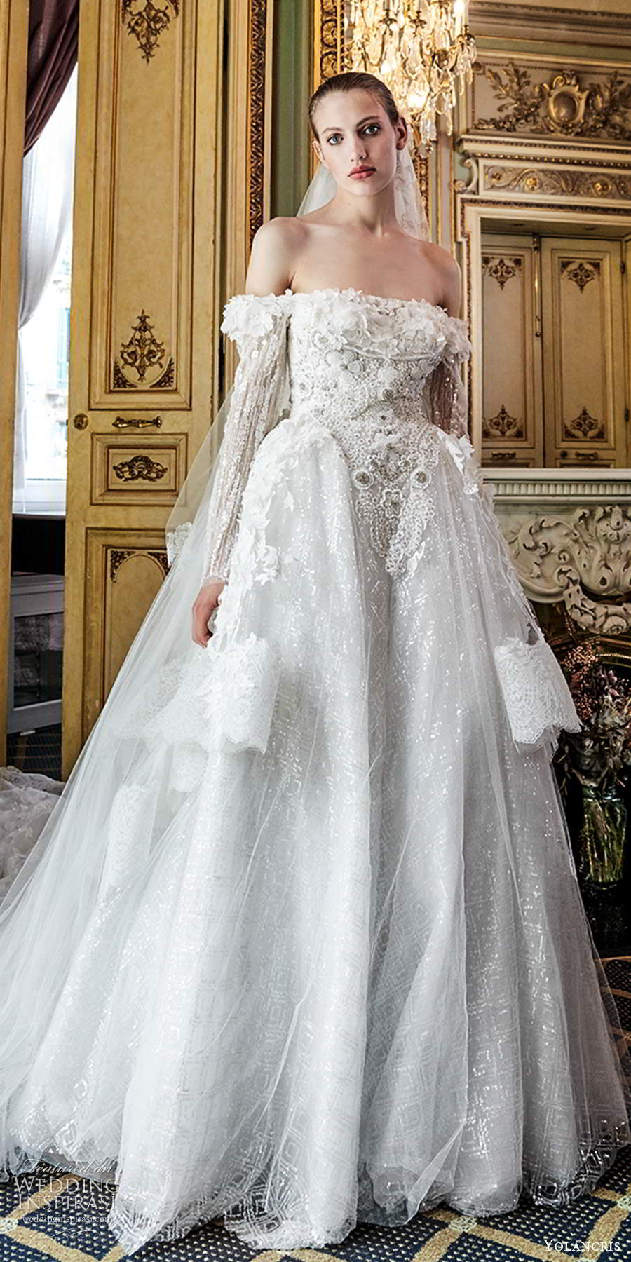 yolancris 2020 bridal couture long sleeves off shoulder neckline fully embellished a line ball gown cathedral train (1) lv