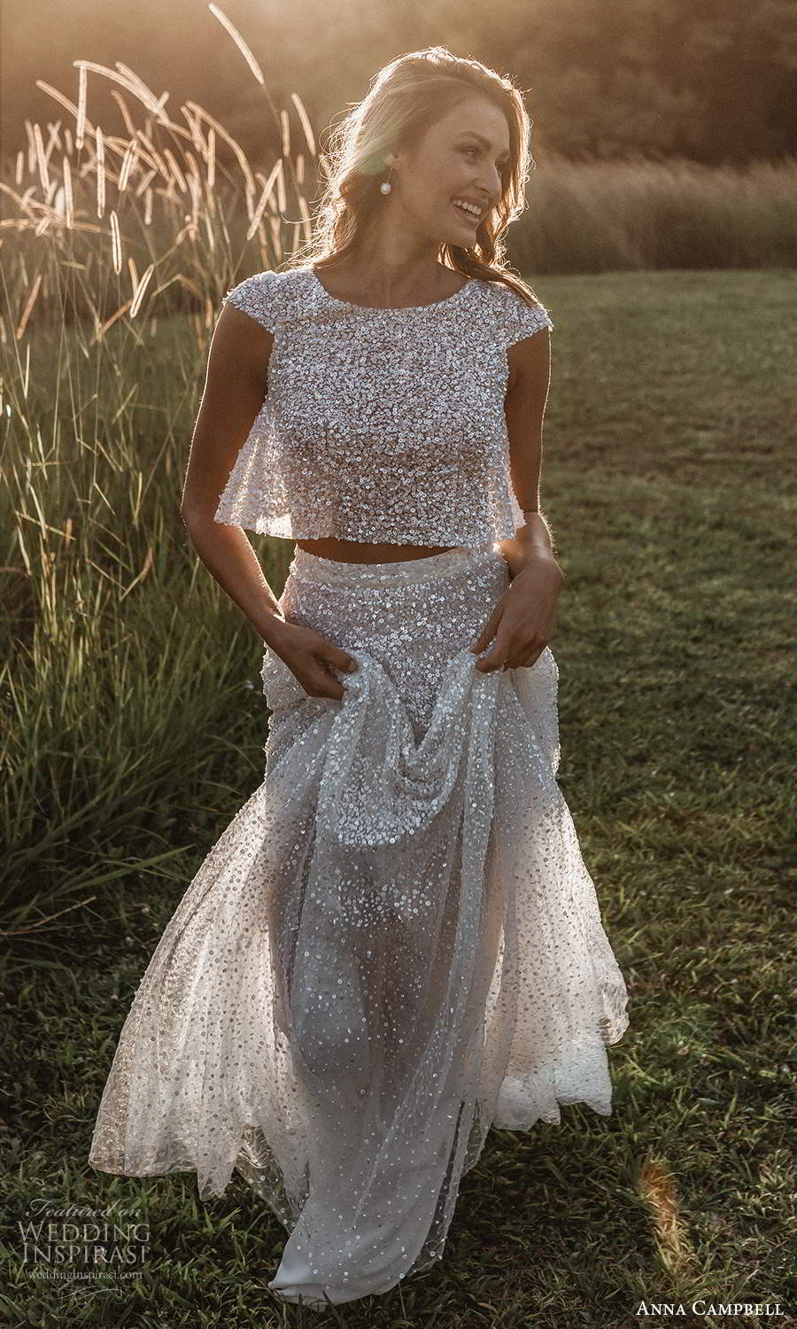anna campbell 2021 bridal fully embellished cap sleeves jewel neckline crop top a line skirt 2 piece wedding dress sweep train (17) mv