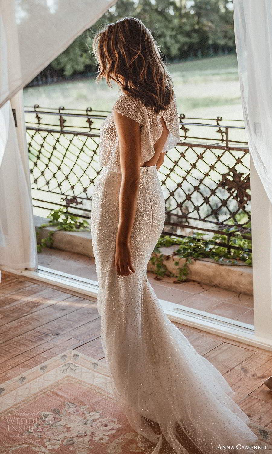 anna campbell 2021 bridal fully embellished cap sleeves jewel neckline crop top sheath skirt 2 piece wedding dress chapel train (12) bv
