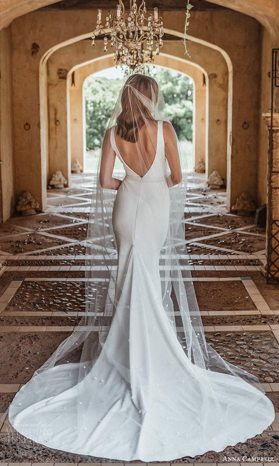 anna campbell 2021 bridal sleeveless straps v neckline embellished waist clean sheath wedding dress chapel train v back (11) bv