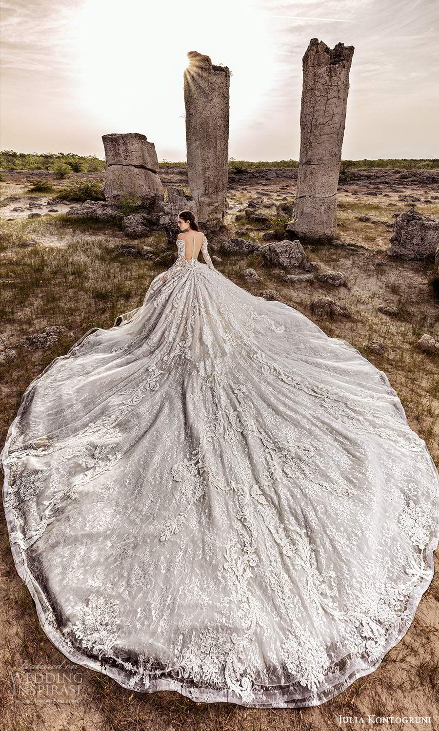 julia kontogruni 2021 bridal long sleeves off shouldler sweetheart neckline fully embellished ball gown wedding dress cathedral train (5) bv