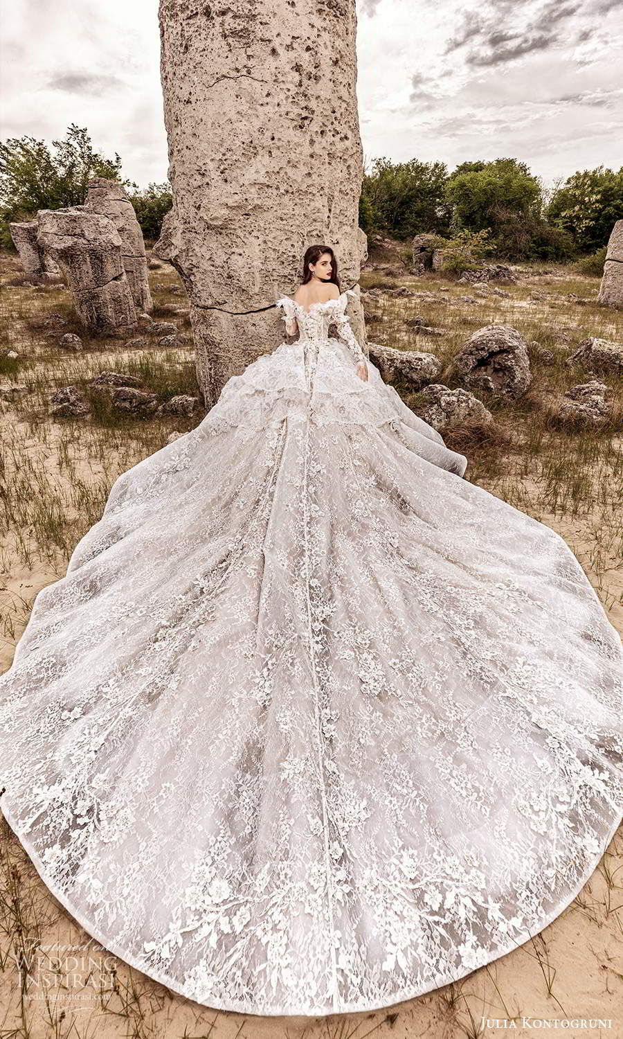julia kontogruni 2021 bridal off shoulder long straps crumb catcher neckline fully embellished ball gown wedding dress cathedral train (9) bv