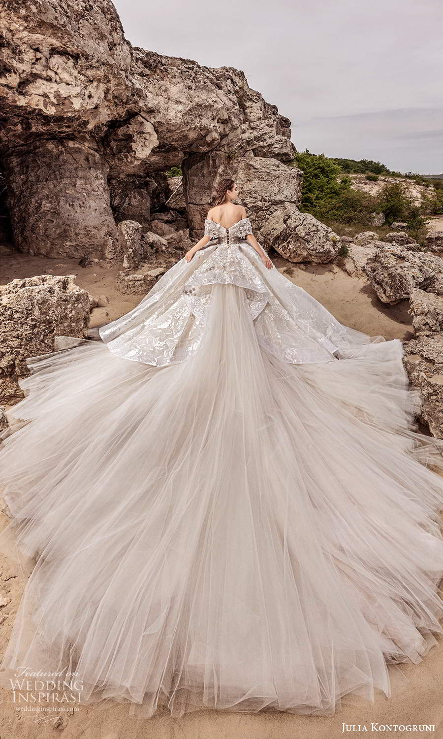julia kontogruni 2021 bridal off shoulder straps sweetheart neckline fully embellished ball gown wedding dress cathedral train (6) bv