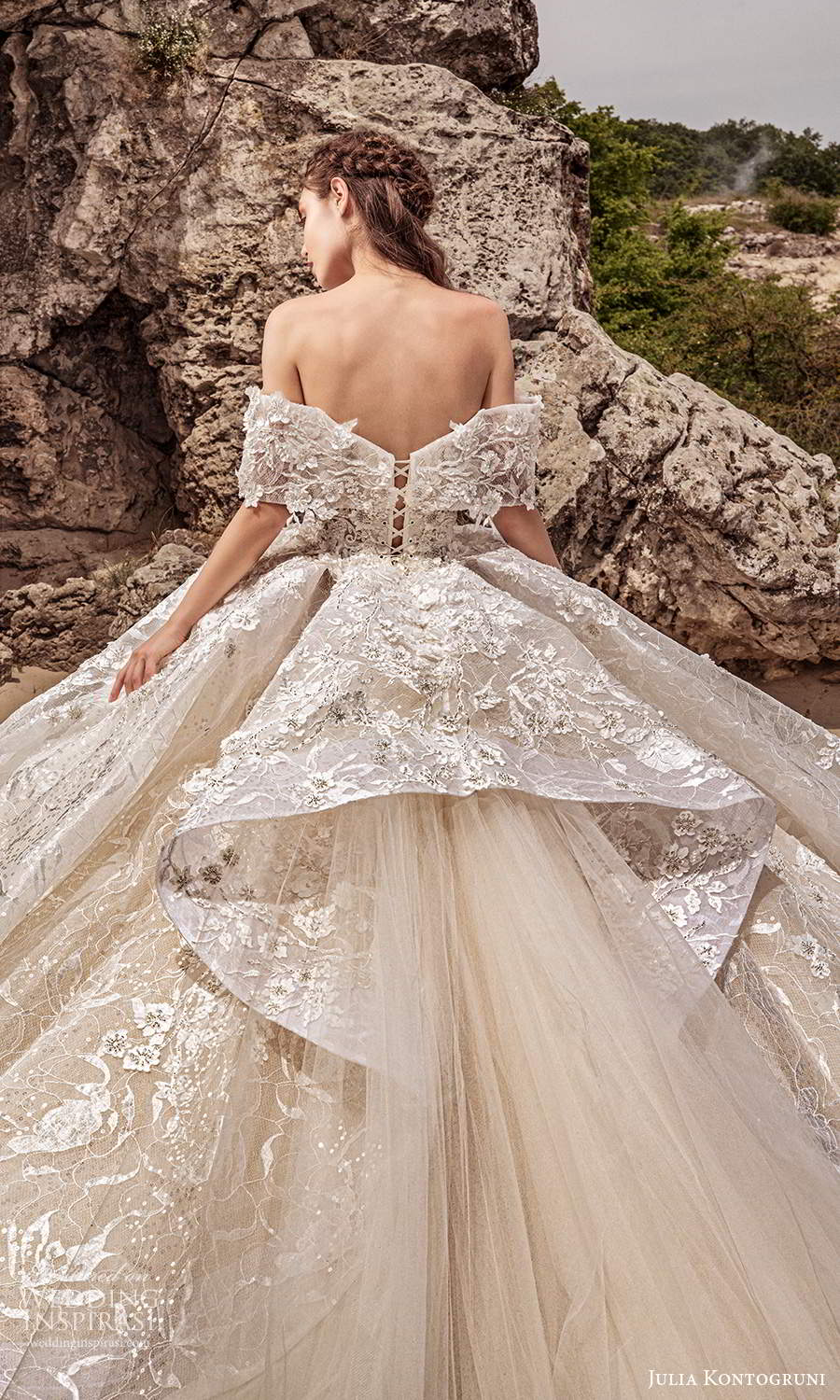 julia kontogruni 2021 bridal off shoulder straps sweetheart neckline fully embellished ball gown wedding dress cathedral train (6) zbv