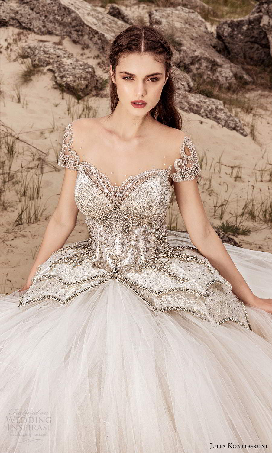 julia kontogruni 2021 bridal short sleeves sweetheart neckline embellished bodice ball gown wedding dress cathedral train (10) zv