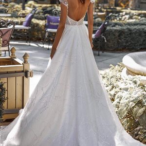 katy corso 2021 bridal cap sleeves sweeetheart neckline fully embellished a line ball gown wedding dress chapel train (11) bv