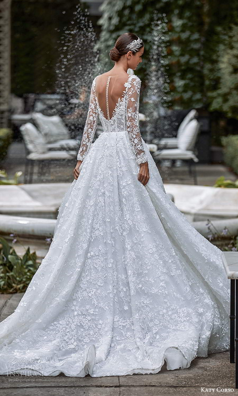 katy corso 2021 bridal illusion long sleeves sweetheart neckline fully embellished a line ball gown wedding dress chapel train (18) bv