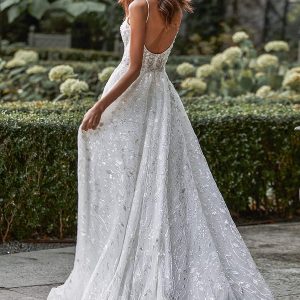 katy corso 2021 bridal sleeveless thin straps scoop neckline fully embellished a line ball gown wedding dress chapel train (9) bv