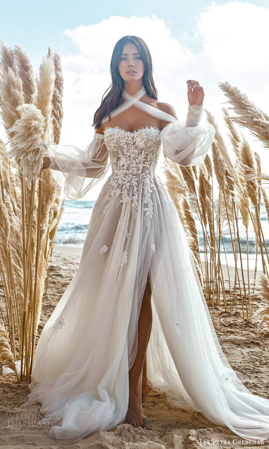 lee petra grebenau 2021 bridal detached bishop sleeves strapless sweetheart neckline heavily embellished bodice a line ball gown wedding dress chapel train (1) mv lee petra grebenau 2021 bridal detached bishop sleeves strapless sweetheart neckline heavily embellished bodice a line ball gown wedding dress chapel train (1) mv