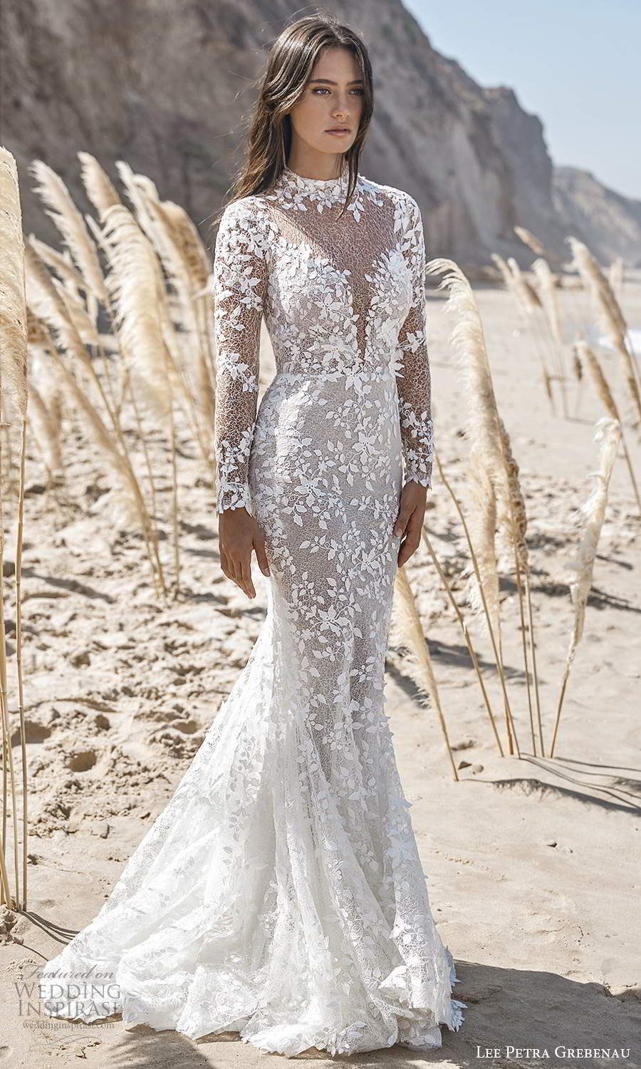 lee petra grebenau 2021 bridal long sleeve sheer high neckline fully embellished sheath wedding dress chapel train (9) mv lee petra grebenau 2021 bridal long sleeve sheer high neckline fully embellished sheath wedding dress chapel train (9) mv