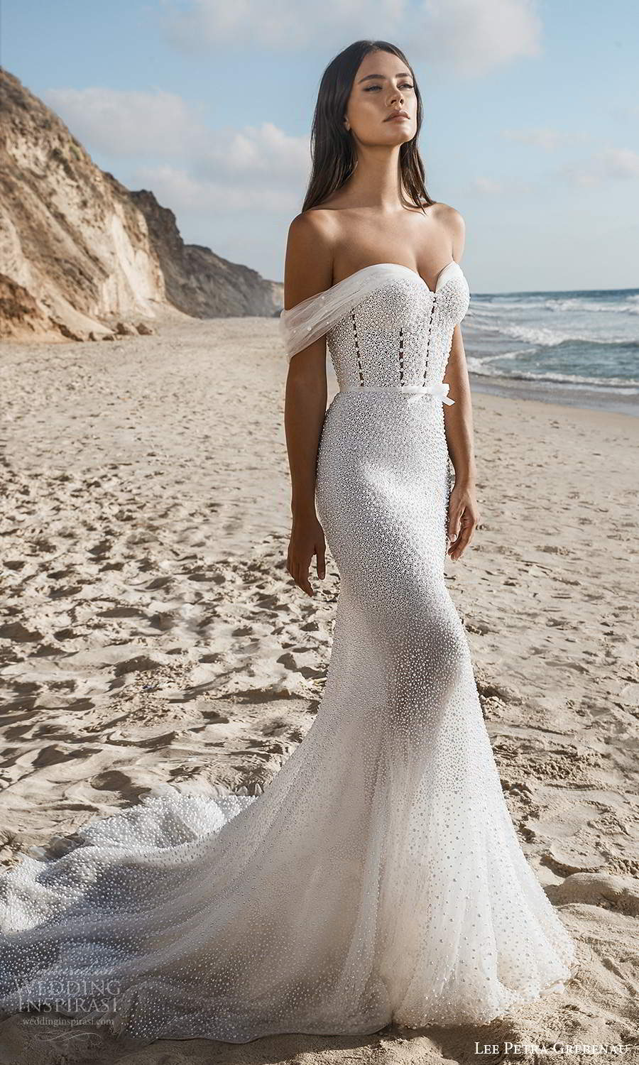 lee petra grebenau 2021 bridal off shoulder straps sweetheart neckline fully embellished sheath wedding dress chapel train (6) mv