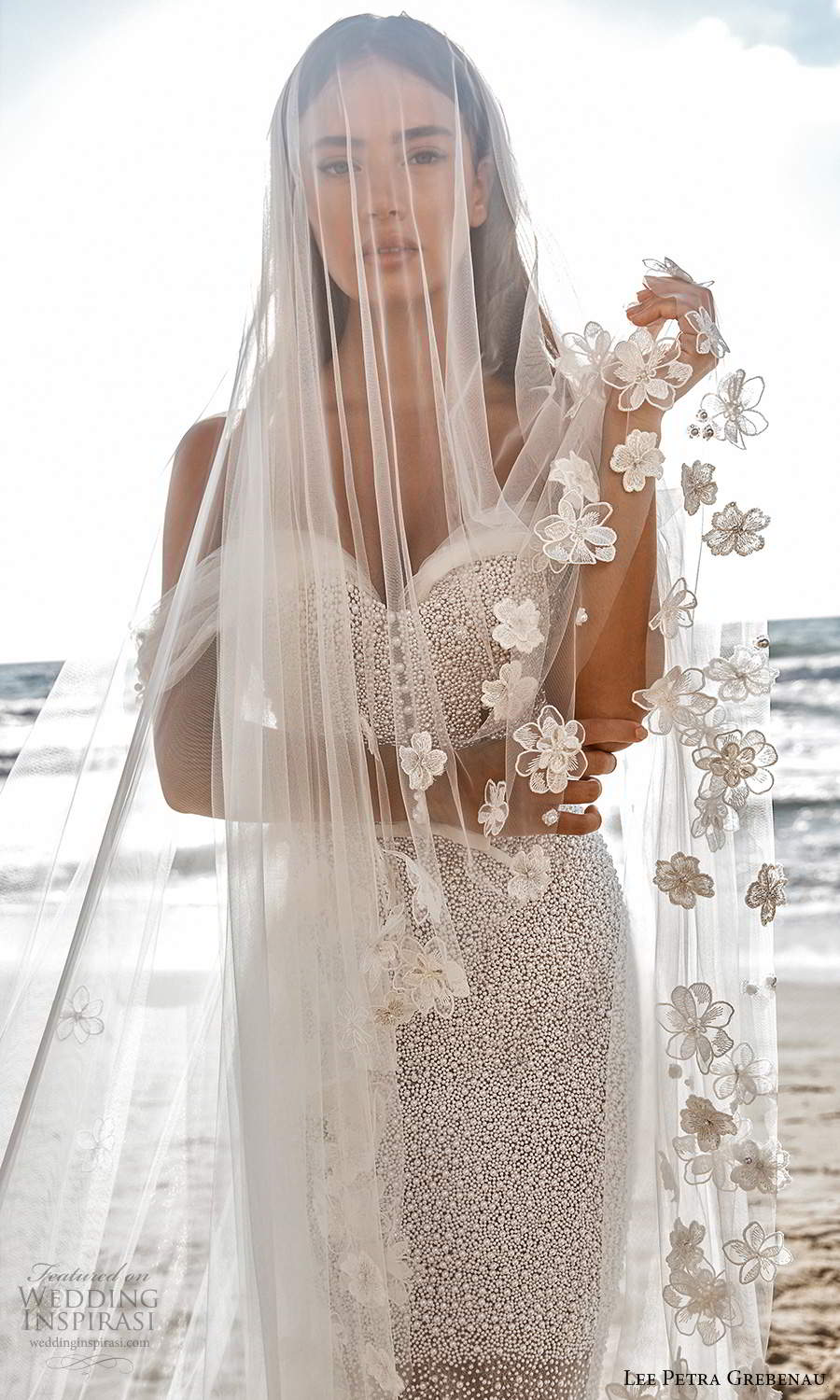 lee petra grebenau 2021 bridal off shoulder straps sweetheart neckline fully embellished sheath wedding dress chapel train veil (6) zv