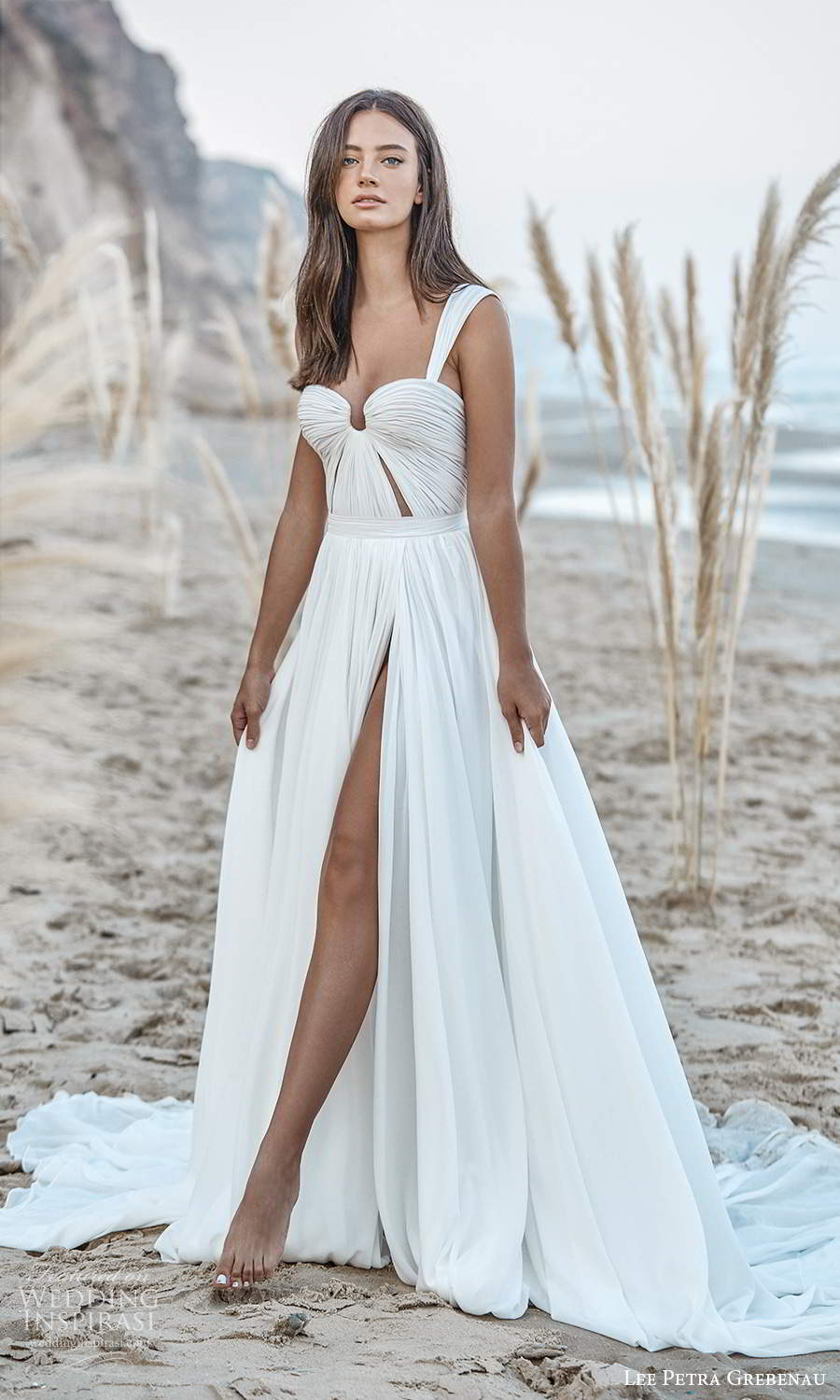 lee petra grebenau 2021 bridal sleeveless straps sweetheart neckline ruched bodice clean minimalist a line wedding dress chapel train (11) mv lee petra grebenau 2021 bridal sleeveless straps sweetheart neckline ruched bodice clean minimalist a line wedding dress chapel train (11) mv