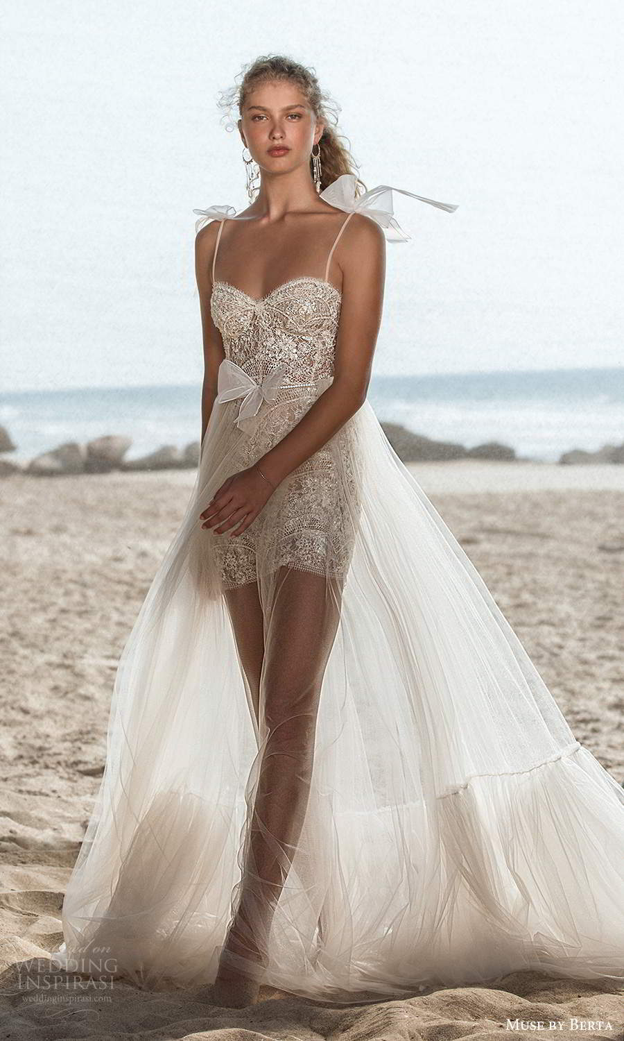 muse by berta fall 2021 bridal sleeveless bow thin straps semi sweetheart neckline fully embellished mini wedding dress sheer a line overskirt (9) mv