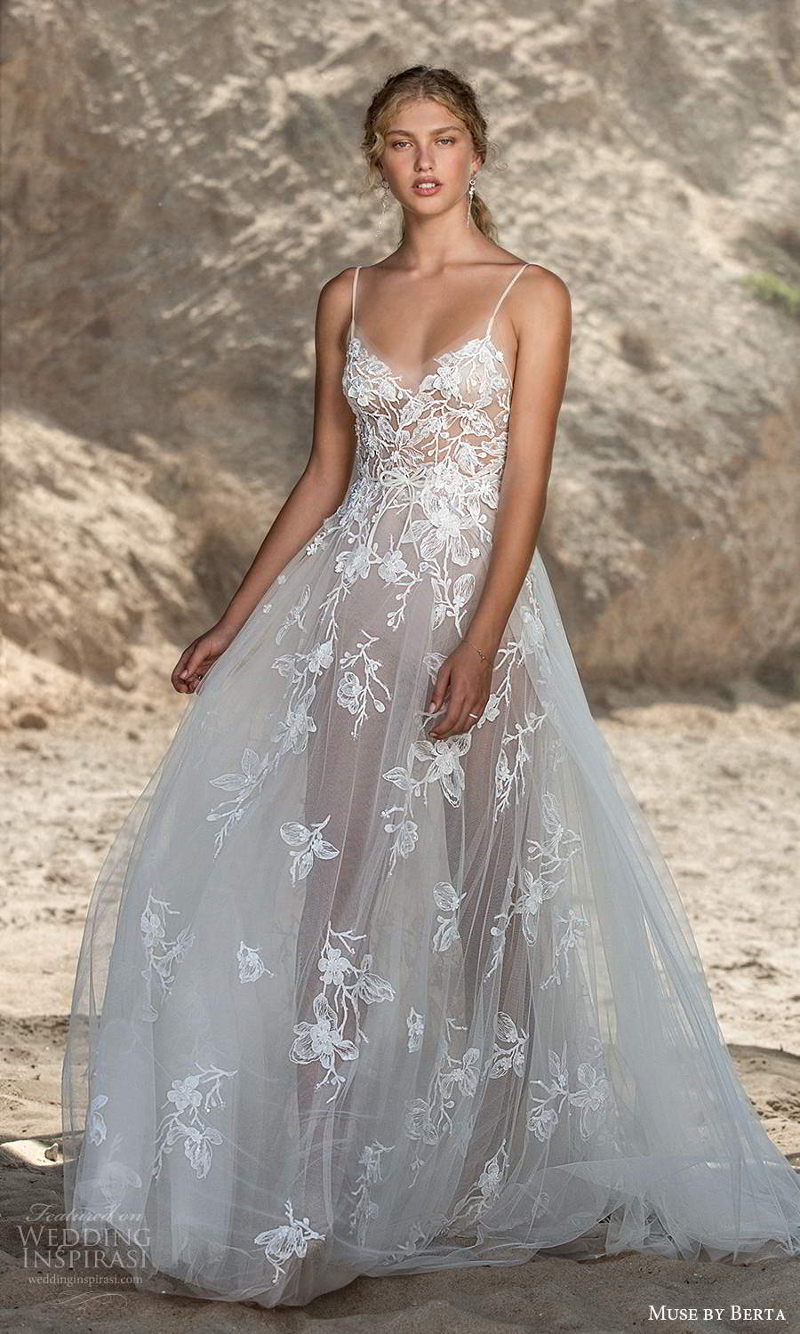 muse by berta fall 2021 bridal sleeveless spaghetti straps illusion scoop sweetheart neckline embellished bodice a line ball gown wedding dress chapel train (2) mv