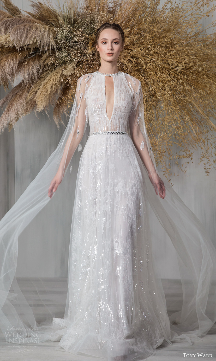 tony ward 2021 bridal long cape sleeves jewel neckline cutout bodice embellished a line wedding dress chapel train (16) mv tony ward 2021 bridal long cape sleeves jewel neckline cutout bodice embellished a line wedding dress chapel train (16) mv