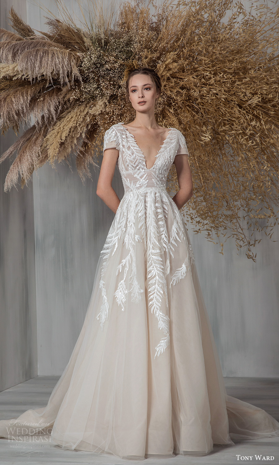 tony ward 2021 bridal short sleeve plunging v neckline embellished bodice a line ball gown wedding dress chapel train (18) mv tony ward 2021 bridal short sleeve plunging v neckline embellished bodice a line ball gown wedding dress chapel train (18) mv