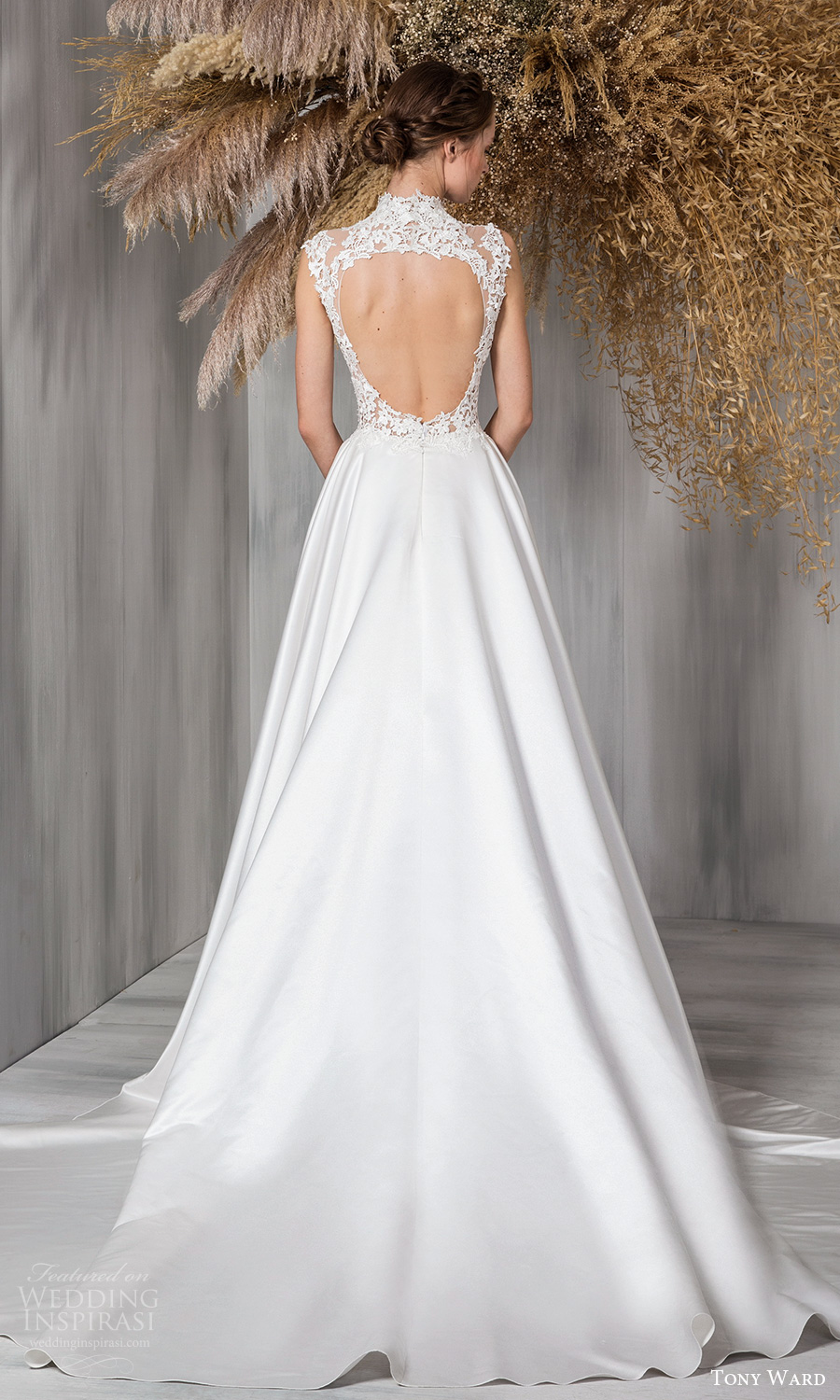 tony ward 2021 bridal sleeveless mini cap sleeves high neckline embellished bodice clean skirt a line ball gown wedding dress chapel train keyhole back (10) bv