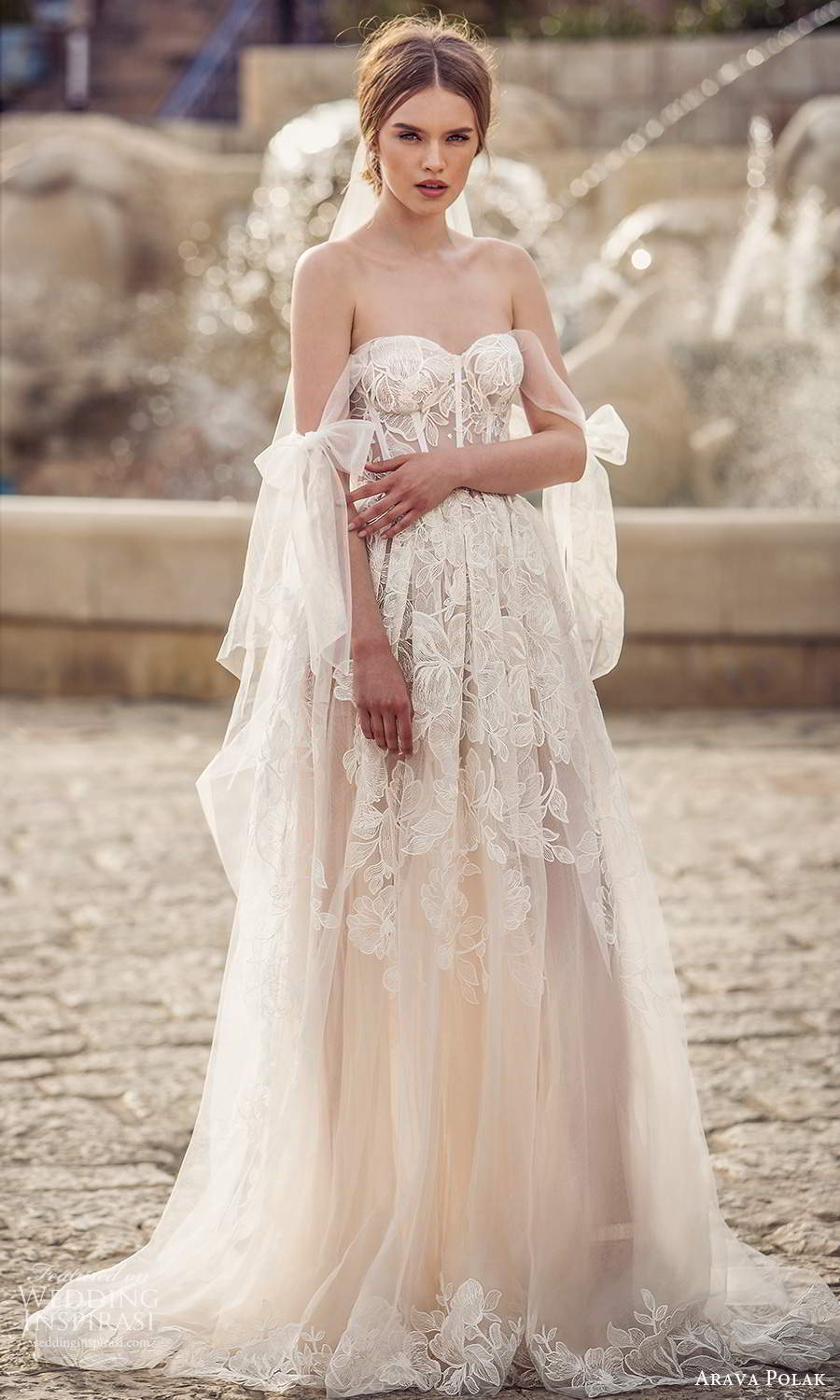 arava polak 2021 bridal off shoulder swag sleeves sweetheart neckline fully embellished a line ball gown wedding dress chapel train (3) mv