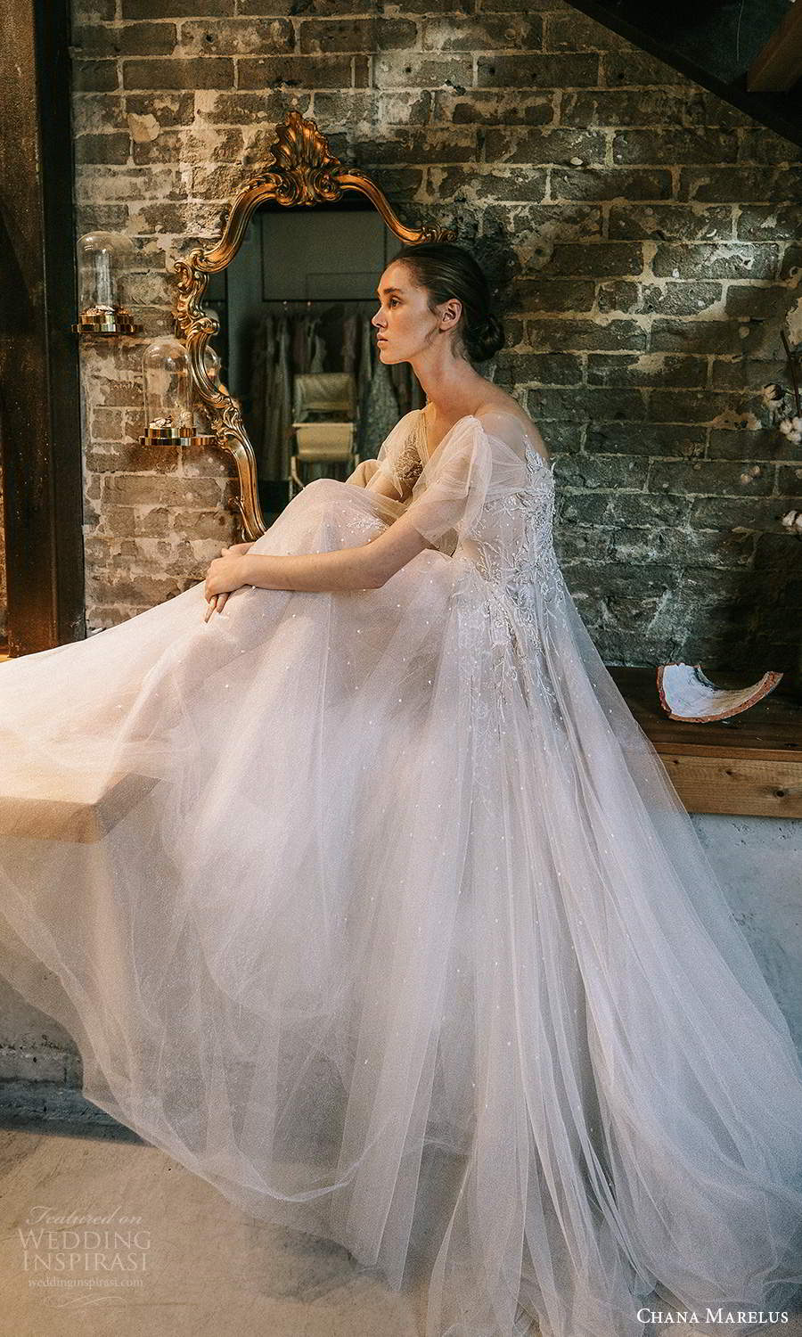 chana marelus 2021 bridal flutter sleeves vneckline embellished bodice a line ball gown wedding dress chapel train (8) sv 