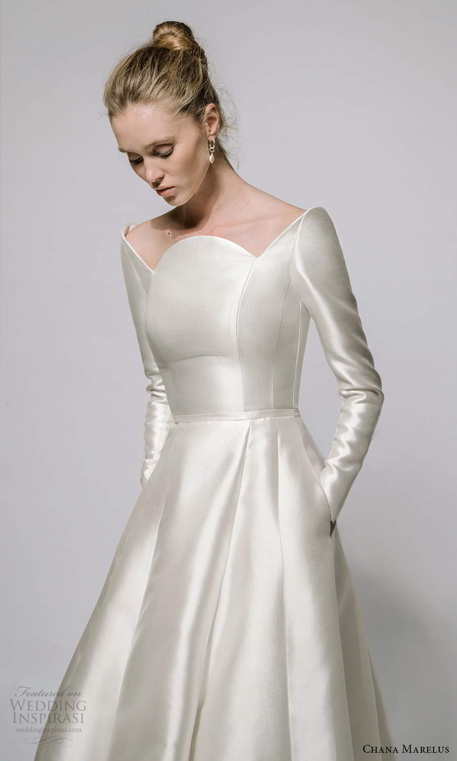 chana marelus 2021 bridal long sleeves scalloped neckline clean minimalist a line ball gown wedding dress pockets (2) zv
