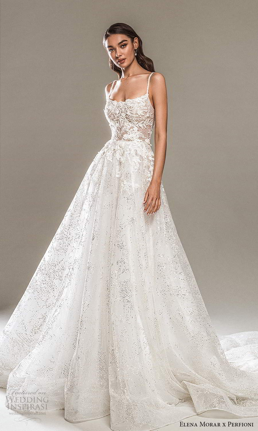 elena morar perfioni 2021 bridal sleeveless straps straight across neckline heavily embellished bodice a line ball gown wedding dress chapel train (8) mv