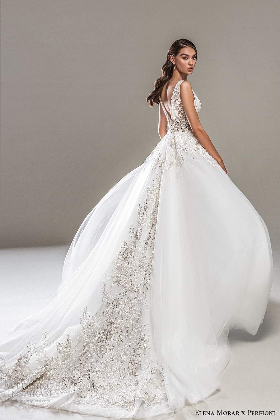 elena morar perfioni 2021 bridal sleeveless straps v neckline embellished bodice a line ball gown wedding dress chapel train (36) mv