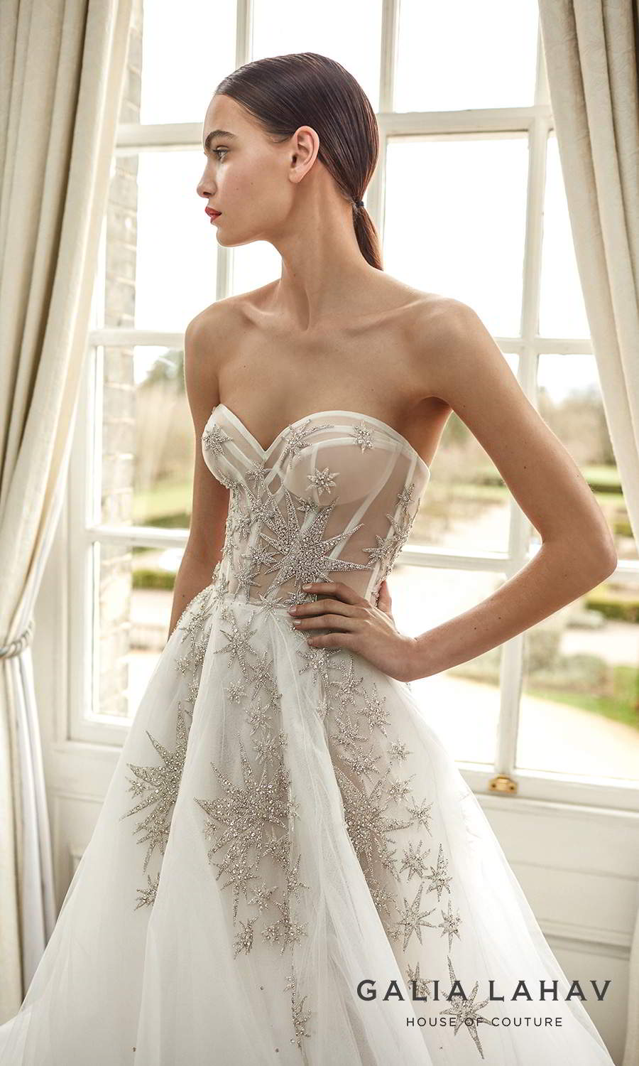 galia lahav fall 2021 bridal couture strapless sweetheart neckline heavily embellished a line ball gown wedding chapel train (giovanna) zv