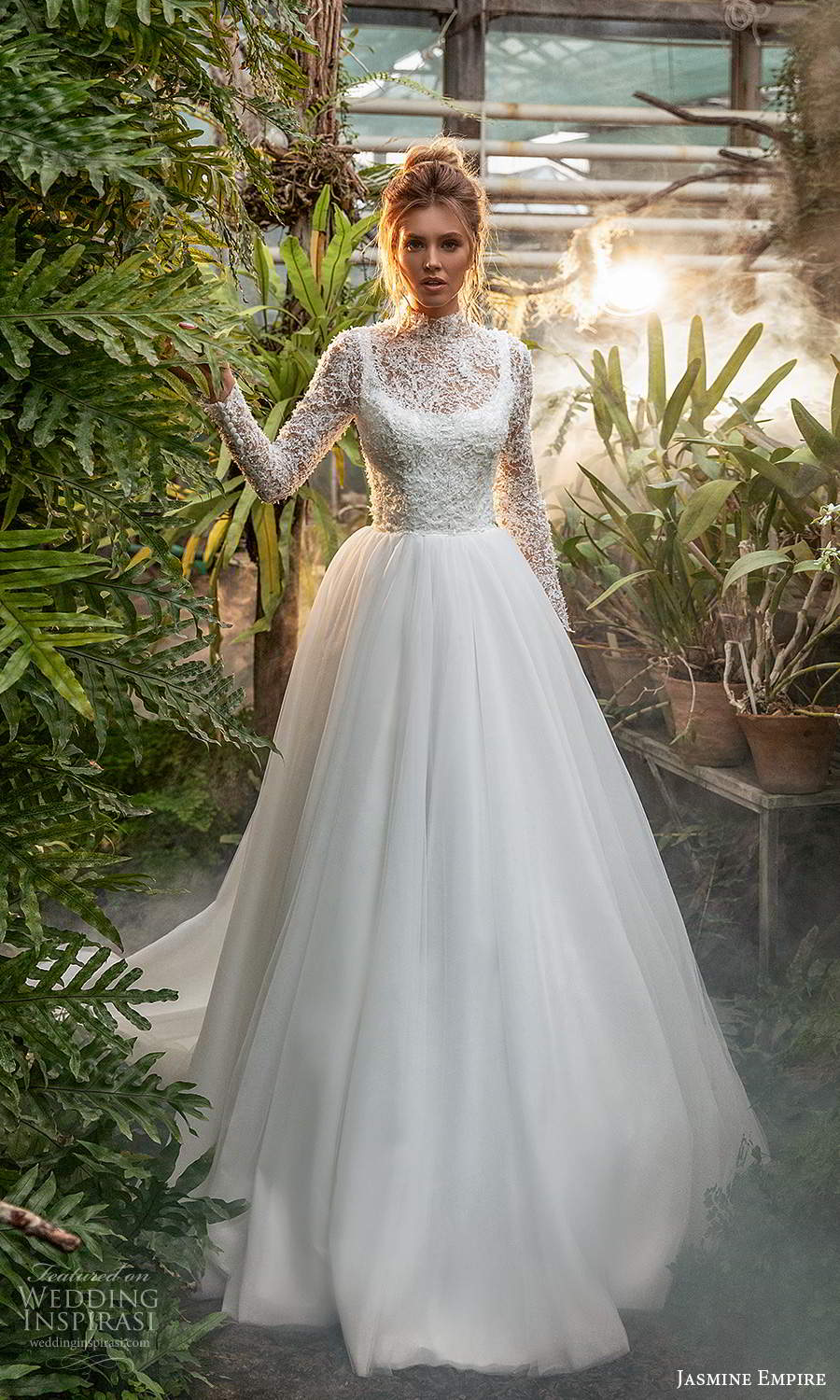 jasmine empire 2021 bridal long sleeves high neckline embellished top sleeveless strap square neckline clean a line blal gown wedding dress chapel train (18) mv