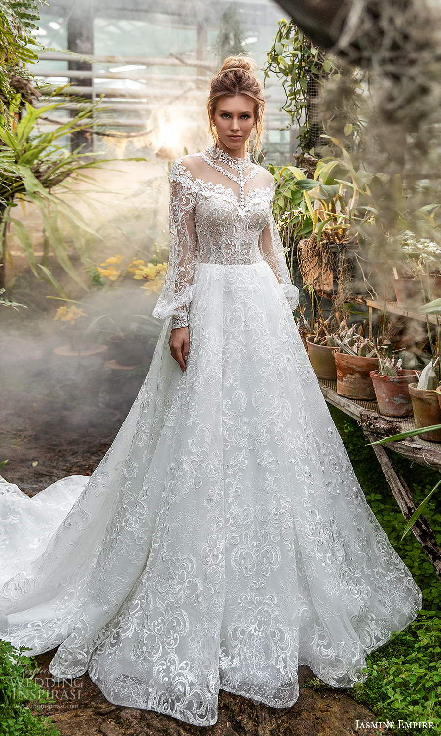 jasmine empire 2021 bridal sheer bishop sleeves high neckline fully embellished a line ball gown wedding dress chapel train (17) mv