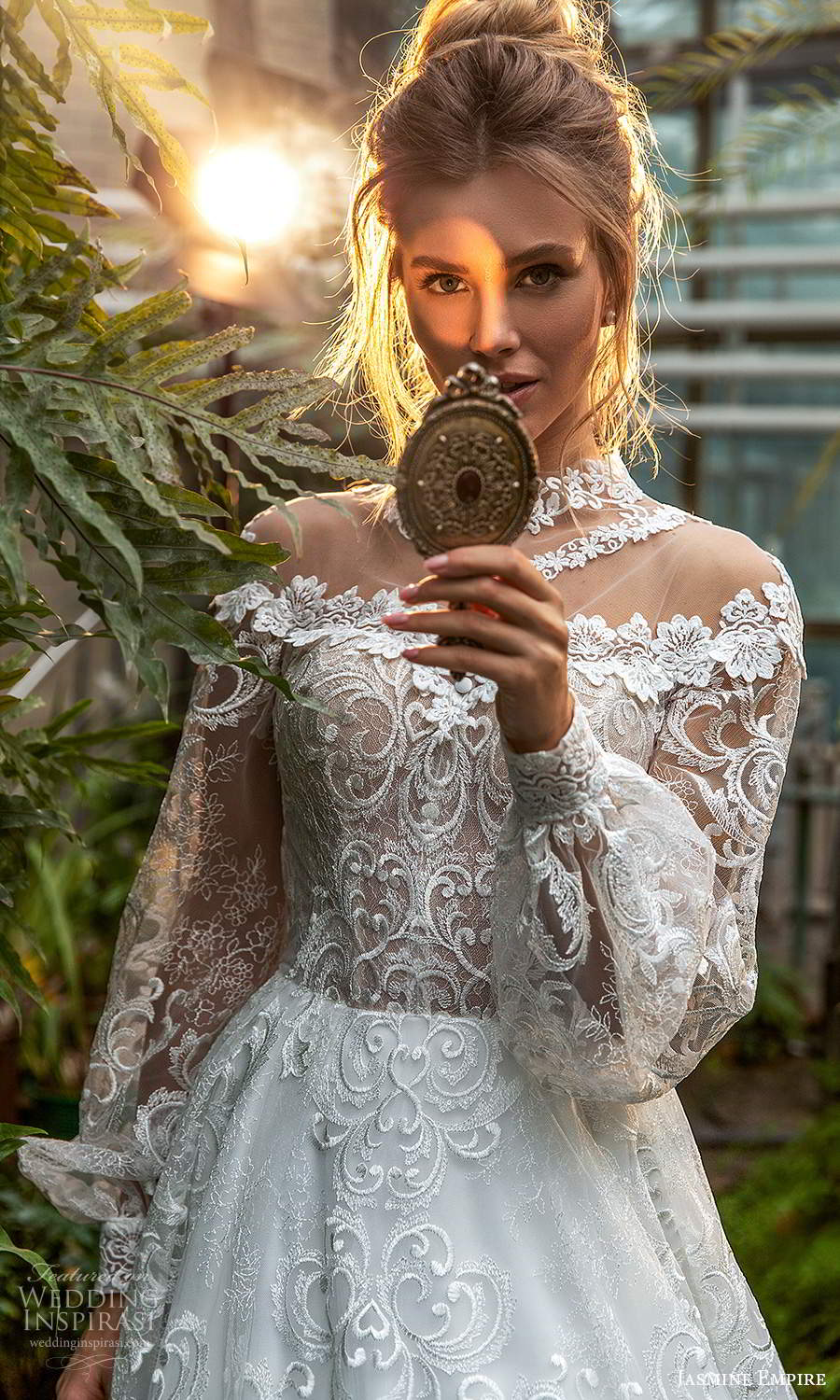 jasmine empire 2021 bridal sheer bishop sleeves high neckline fully embellished a line ball gown wedding dress chapel train (17) zv