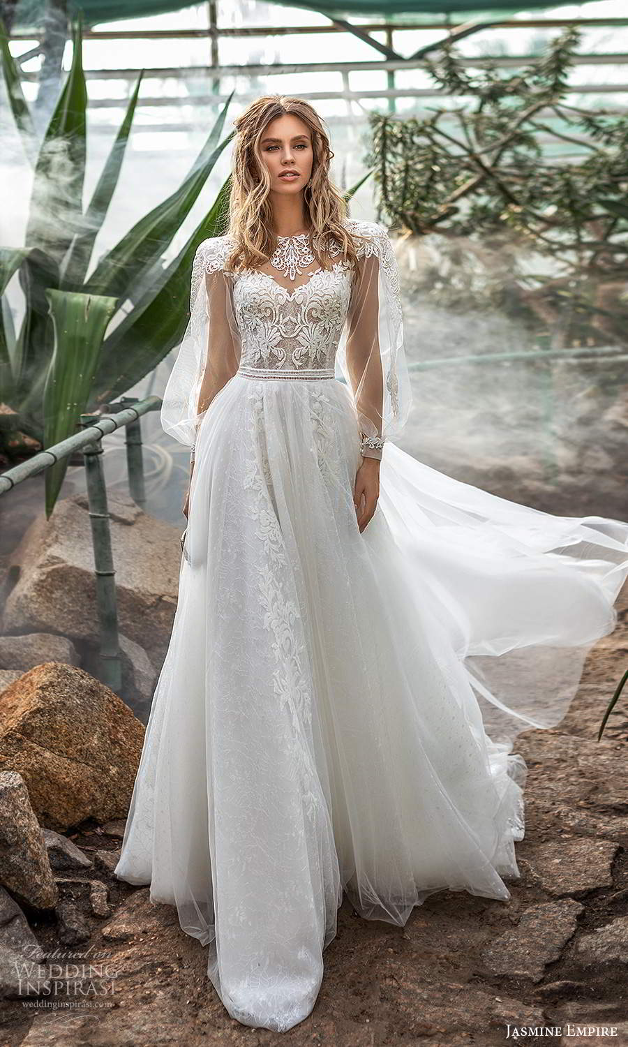 jasmine empire 2021 bridal sheer bishop sleeves jewel neck sweetheart neckline fully embellished a line ball gown wedding dress chapel train (12) mv