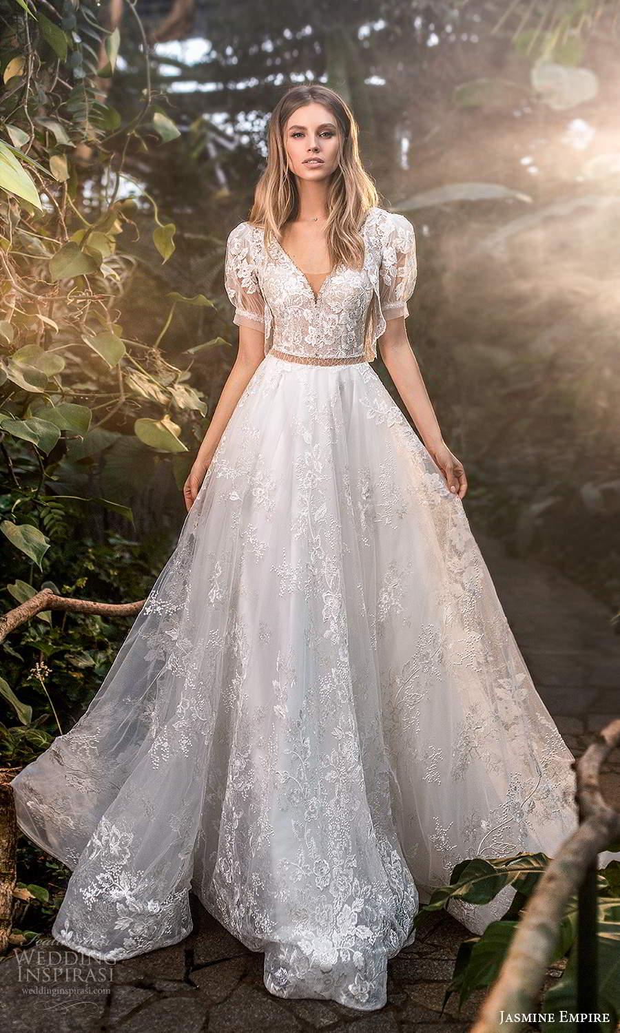 jasmine empire 2021 bridal short puff sleeves v neckline fully embellished lacea line ball gown wedding dress chapel train (11) mv