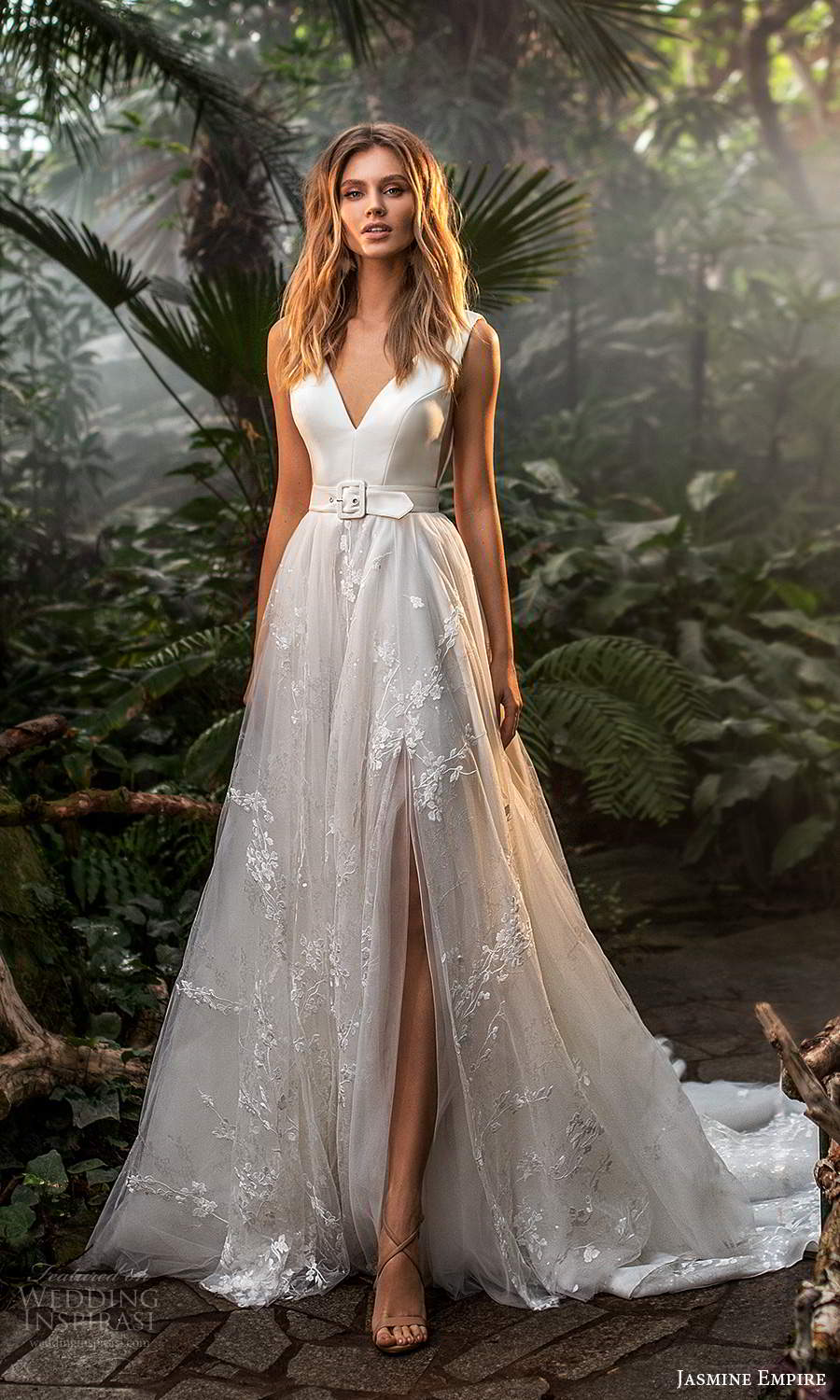 jasmine empire 2021 bridal sleeveless thick straps v neckline clean bodice embellished lace skirt a line ball gown wedding dress chapel train (6) mv