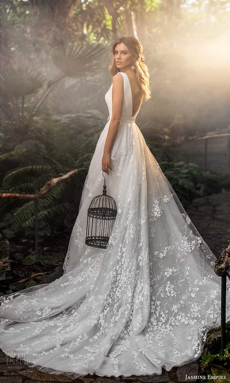 jasmine empire 2021 bridal sleeveless thick straps v neckline clean bodice embellished lace skirt a line ball gown wedding dress chapel train v back (6) bv