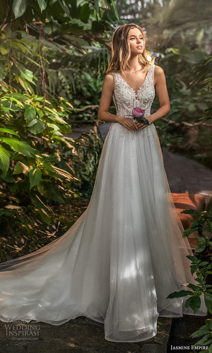 jasmine empire 2021 bridal sleeveless thick straps v neckline heavily embellished bodice a line ball gown wedding dress chapel train (10) mv