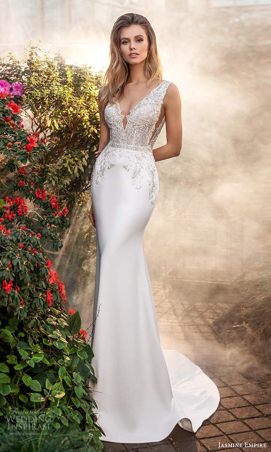 jasmine empire 2021 bridal sleeveless thick straps vneckline heavil embellished bodice clean skirt sheath wedding dress chapel train (26) mv